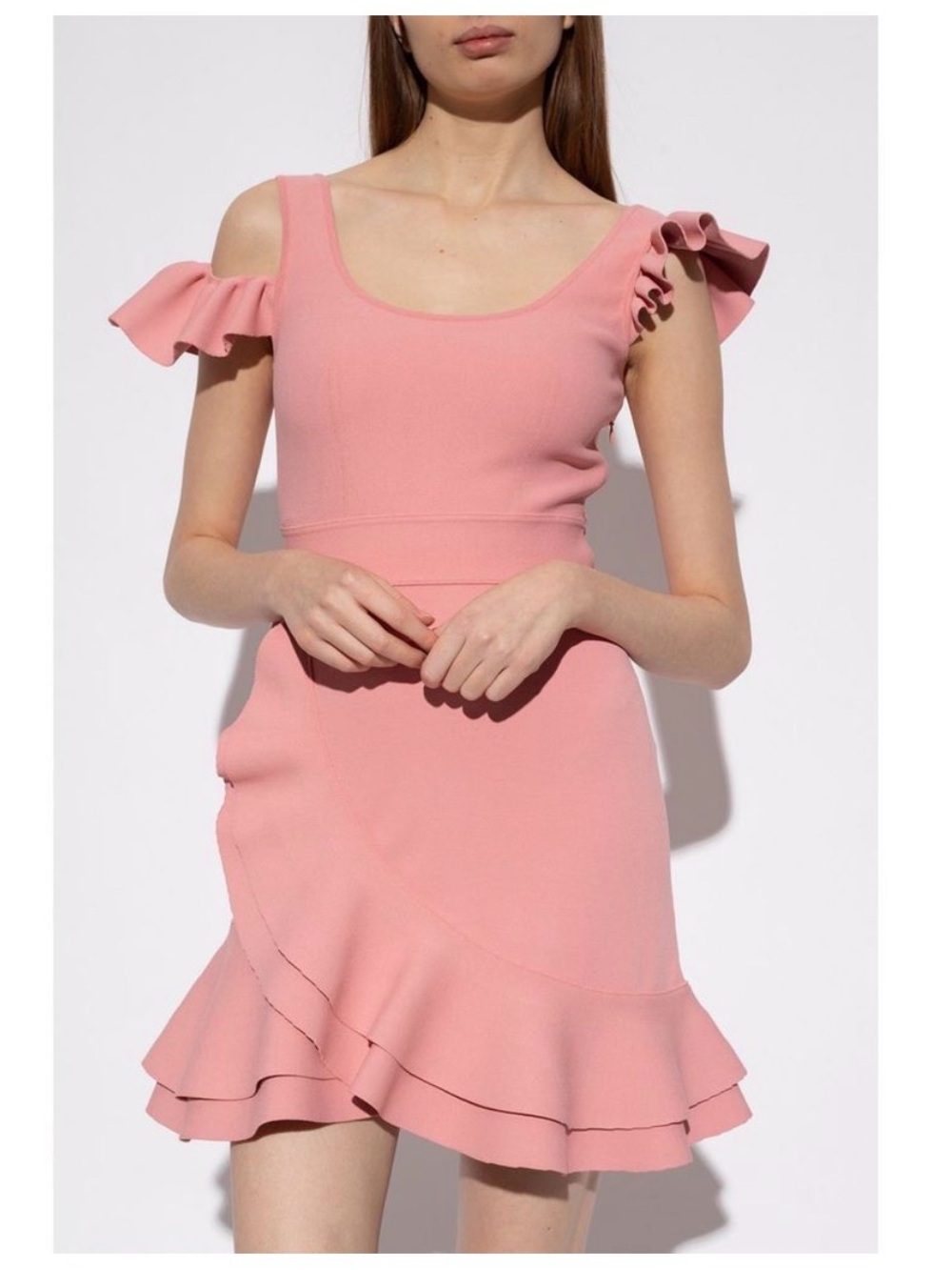 New Alexander McQueen Sleeveless Ruffle  Pink Dress Sz L